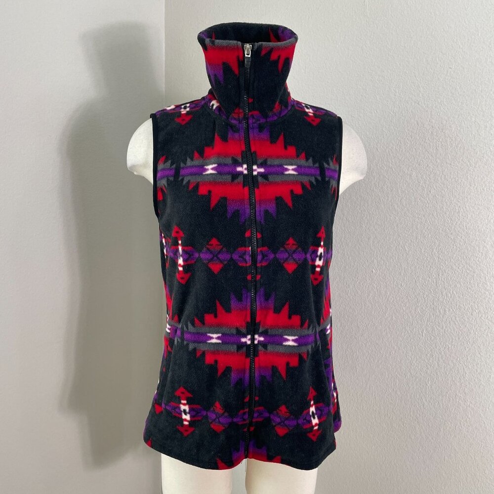 Chaps Womens Medium Full Zip‎ Fleece Vest Aztec Southwestern Print